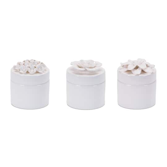 Stoneware Box with Floral Lid Accent Set By Melrose in White | 4" x 4" x 4.5" | Michaels®